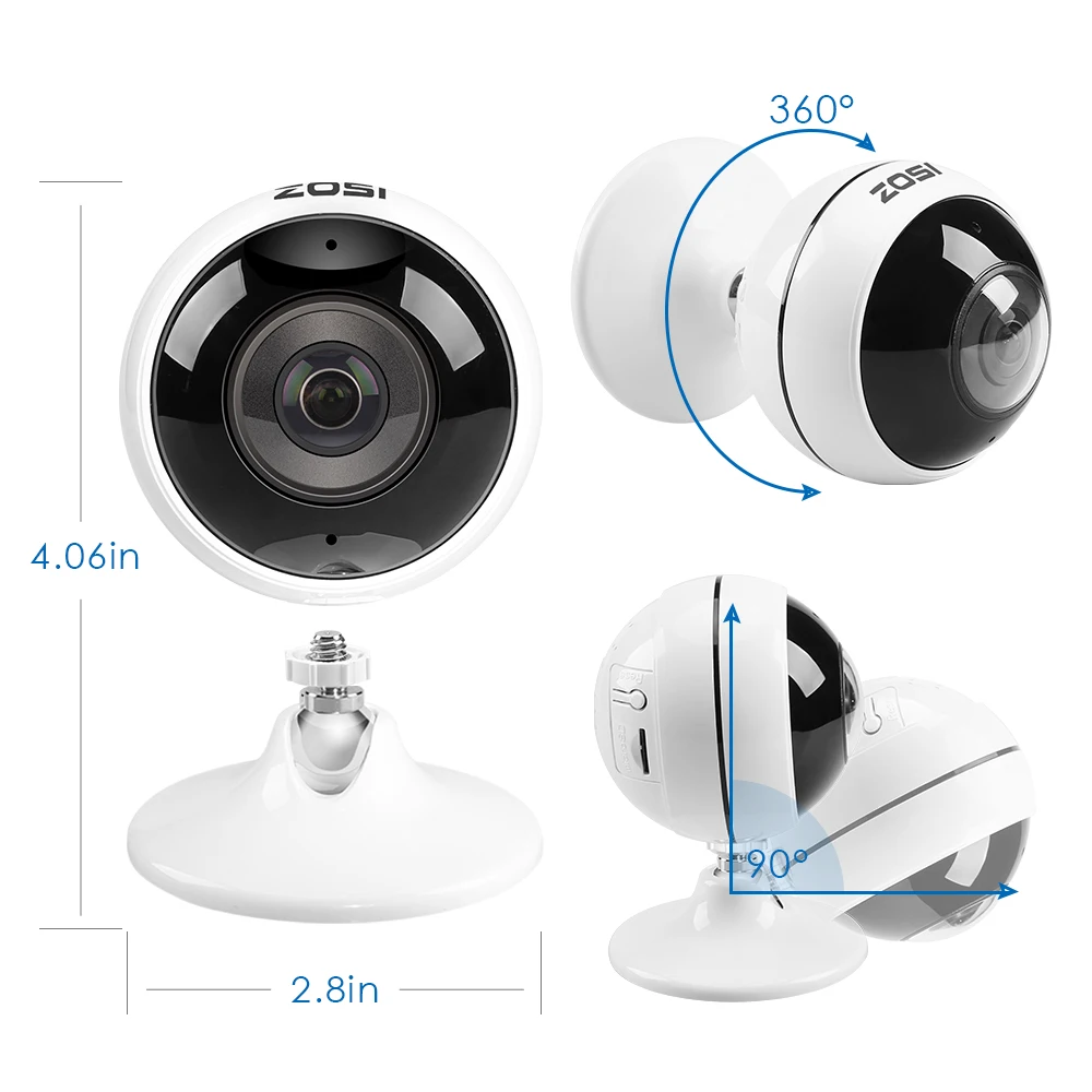  ZOSI Wireless IP Camera WiFi Panoramic Fisheye Video Surveillance Camera 3MP Ultra HD 360 Full Degr