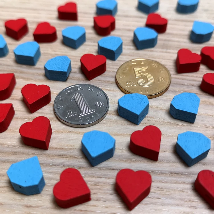 

30Pcs 10mm Red Heart Shape Blue Diamond Shape Pawn Wood Chessman Game Pieces For Token Board Game Injury Mark Accessories