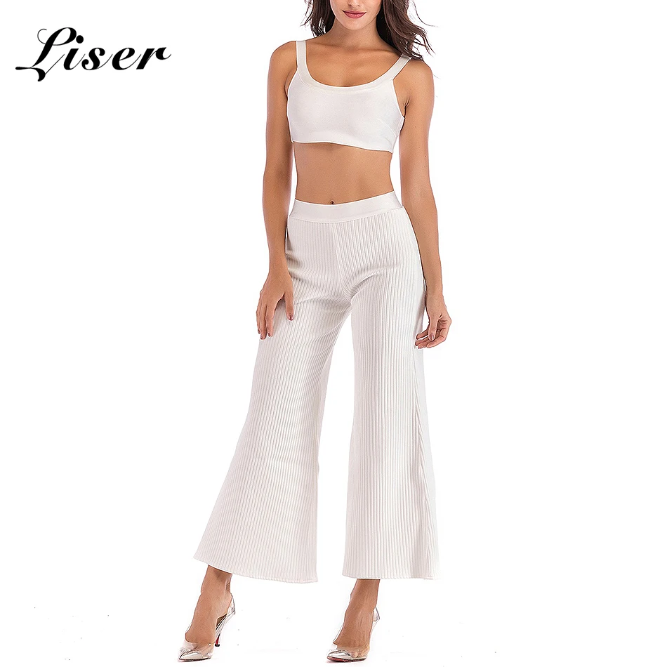 

Liser 2018 New Summer Women Pants Strapless Striped Two Pieces Bandage Pants Sexy Loose Club Party White Pant Dresses Vestidos