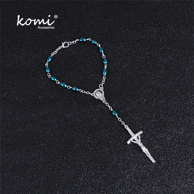 

Komi Acrylic Pearl Rosary Beads Bracelet Top Quality Women Bead Bracelets With Cross Jesus Pendant Religious Catholic Jewelry