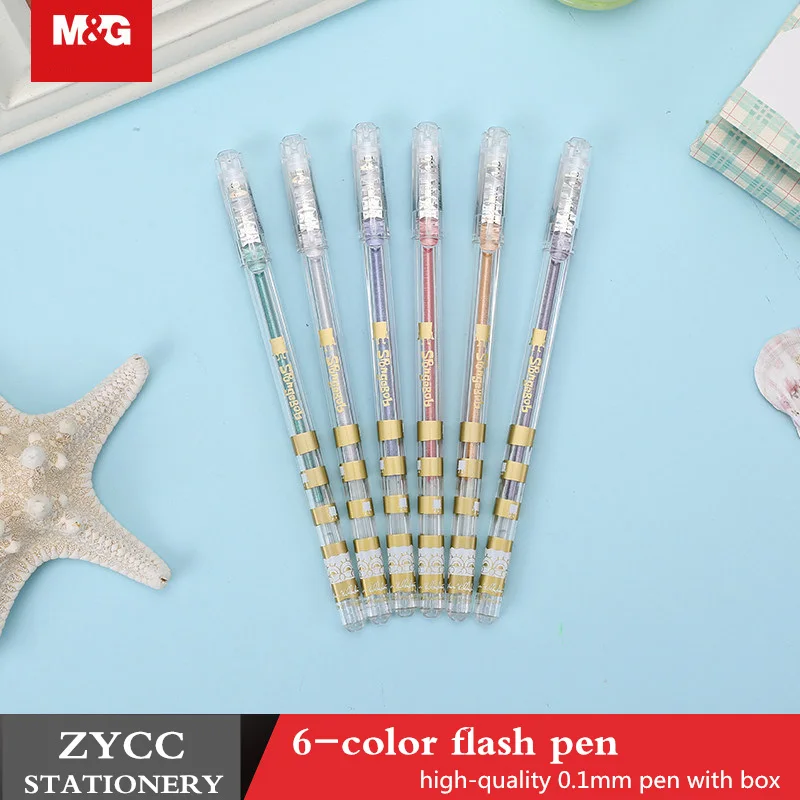high quality flash color gel pens 1.0mm 6 color pen set office marker