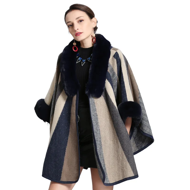 

2019 new arrival female thick warm fashion big size lady shawl with fake fox fur collar cuff European size autumn winter wrap