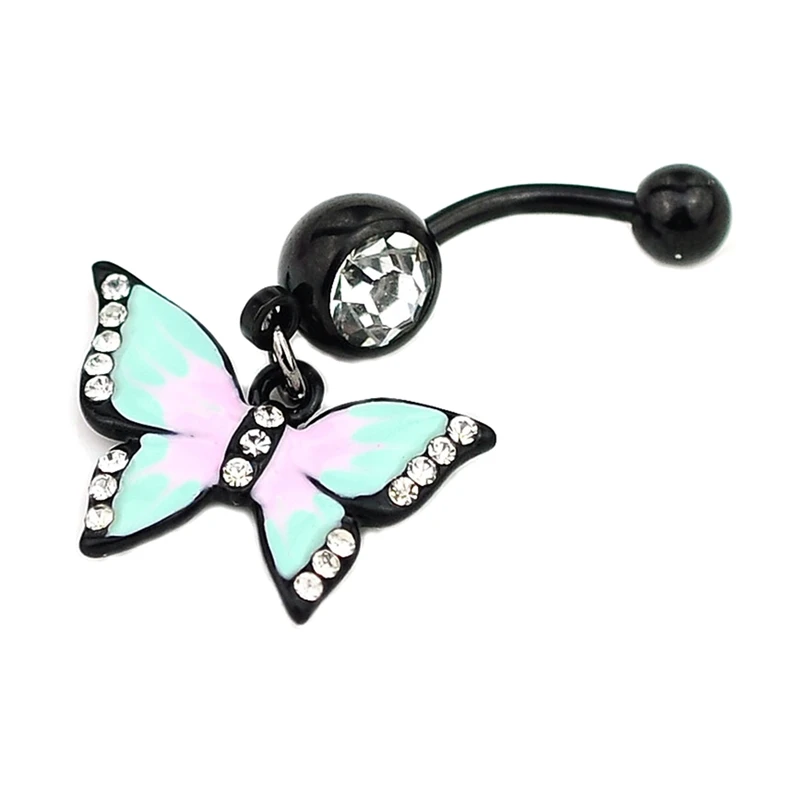 

Enamel Esmalte Colares Butterflys Belly Button Rings Sexy Body Piercing Jewelry Bars Piercings Black Navel Piercing Gothic