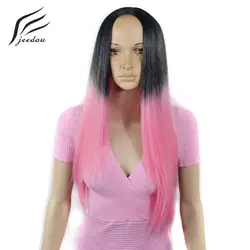 Jeedou парик Ombre волос с черный, розовый цвет 60 см 300 г синтетический вечерние или косплэй балаяж Постепенное Цвет для девушки Искусственные