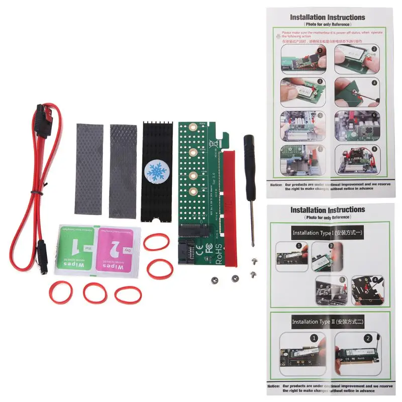 NGFF M.2 B Ключ SATA-Bus SSD в SATA3 адаптер PCI Express x1 x4 x8 x16 слот SATA радиатор комплект 2230 2242 2260 2280 M2