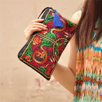 

Embroidered Ethnic National Retro Butterfly Flower Bags Handbag Women Coin Purse Lady Clutch Wallet Tassel