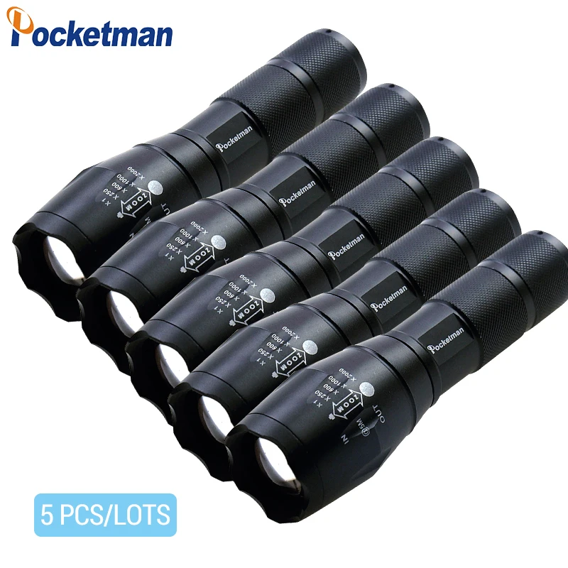 

2019 HOT 5 PCS/LOTS High Power XML-T6 5 Modes 6000 Lumens LED Flashlight Waterproof Zoomable Rechargeable Torch lights z15