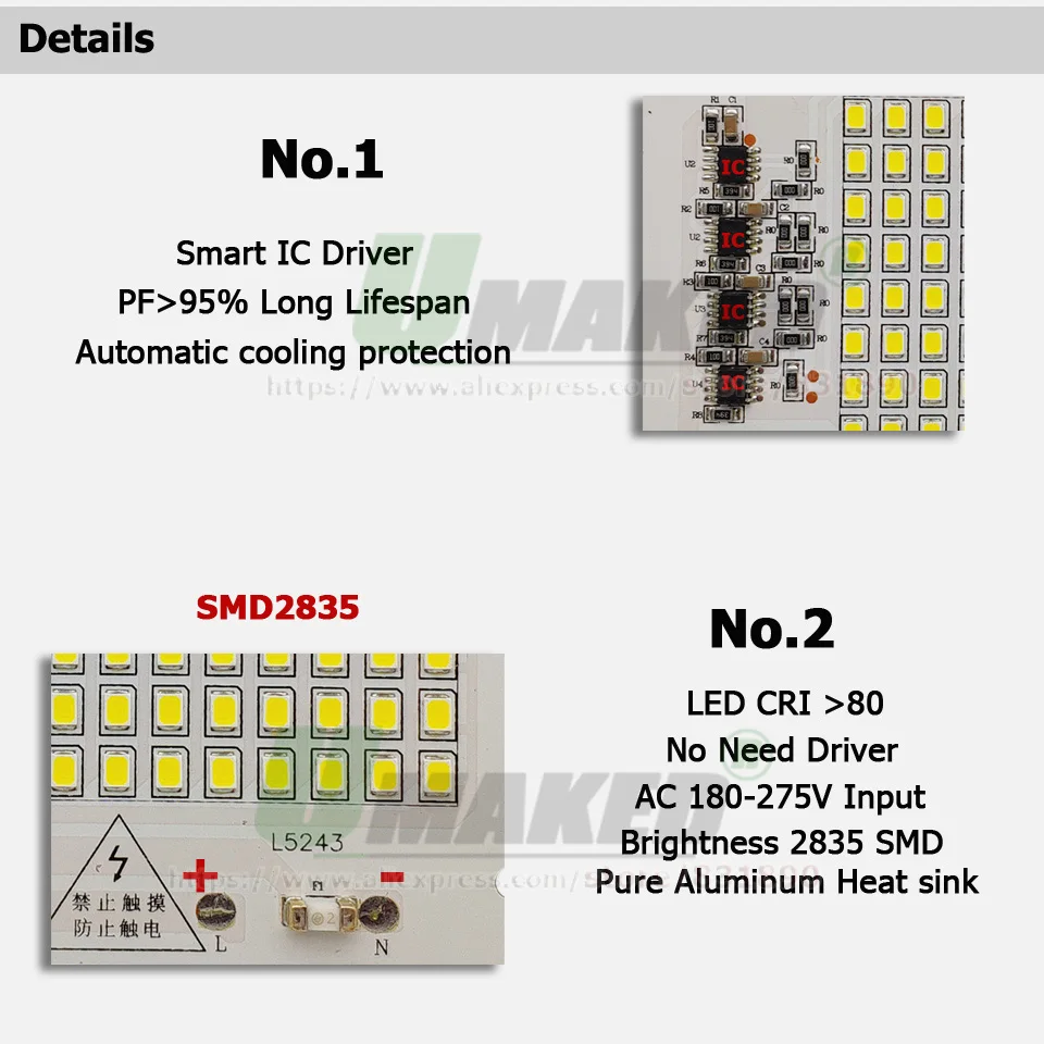 AC220V светодиодный модуль 100 Вт 130x110 мм лм прожектор PCB алюминиевая пластина белый/теплый SMD2835 Смарт IC драйвер для прожектора лампы