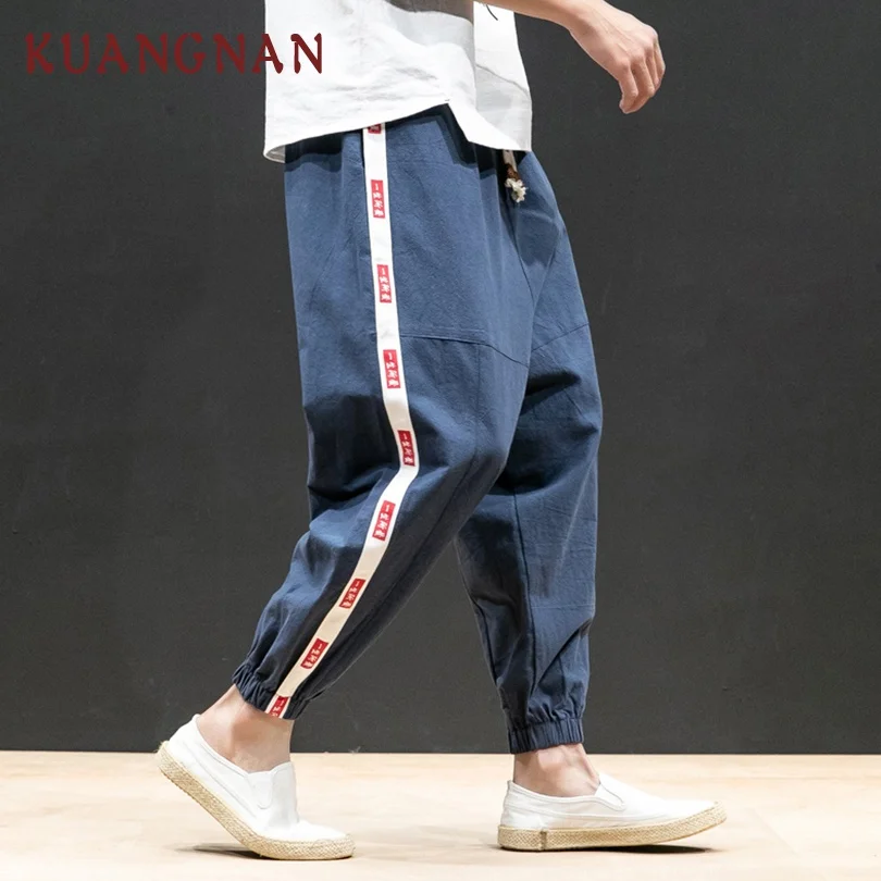 KUANGNAN штаны с принтом китайского персонажа, Мужские штаны для бега, Японская уличная одежда для бега, Мужские штаны в стиле хип-хоп, мужские брюки, весна