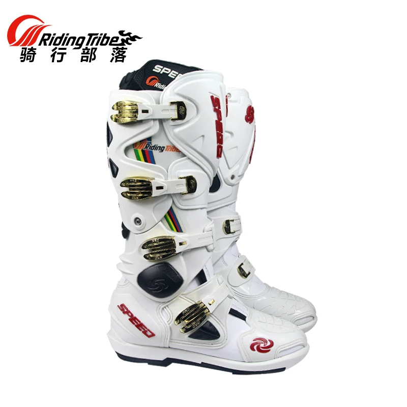 

Motorcycle Boots Riding Tribe SPEED Bikers Motocross Leather Long knee-high Shoes white black moto GP dirty bike SW-STAR CO