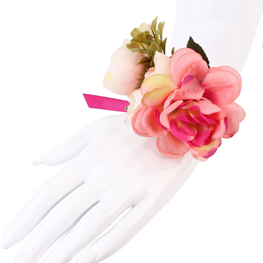 PIXNOR Hand Flower Bracelet for Prom Party Decoration Wedding Bride