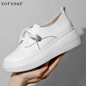 

Women flat platform sneakers Genuine Leather Comfortable Thick bottom women casual shoes ladies lace up flats creepers moccasins