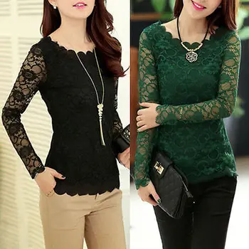 

Hot Women's Fashion Lace Long Sleeve Slim fit Casual Blouse Tops