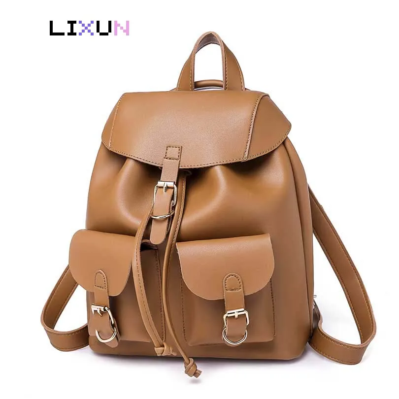 

Women Leather Backpack Female Teenage Girls School Travel Backpacks Vintage Large Multifunction Mochila Solid Shoulder Bag Black