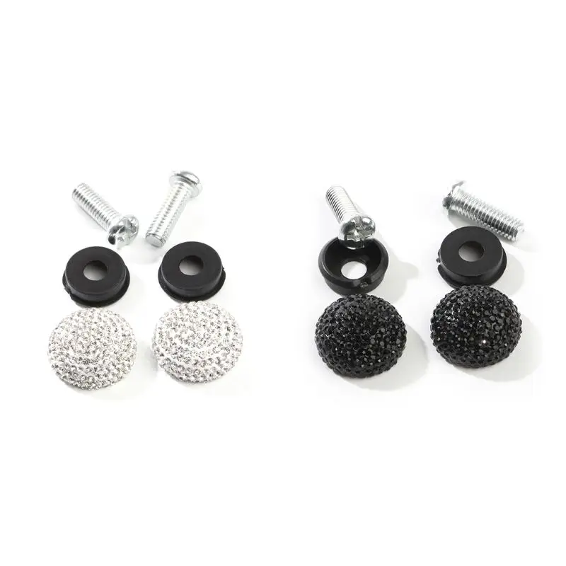 

2Pcs/Set Premium Crystal Waterproof Rhinestones License Plate Frame Anti-Theft Screws Caps