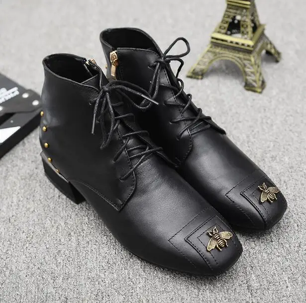 Женские ботильоны из натуральной кожи черные на плоской подошве aa0320|fashion booties|leather