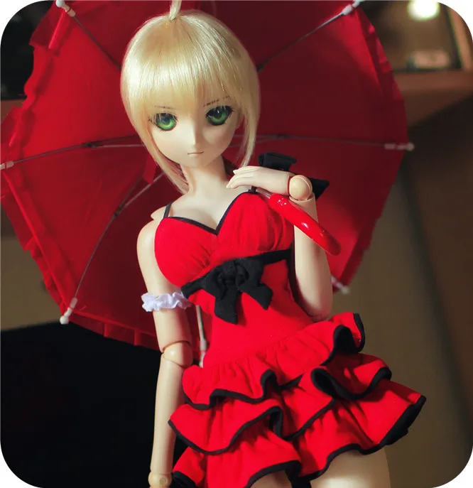 

1/3 1/4 slim sd bjd doll cloth saber red dress cosplay costume for BJD Doll