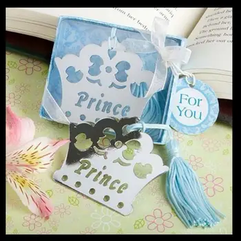 

lastest fashion new silver metal bookmarks bookmark carved princess crown blue fringe silk tassel box for Wedding Party Gift