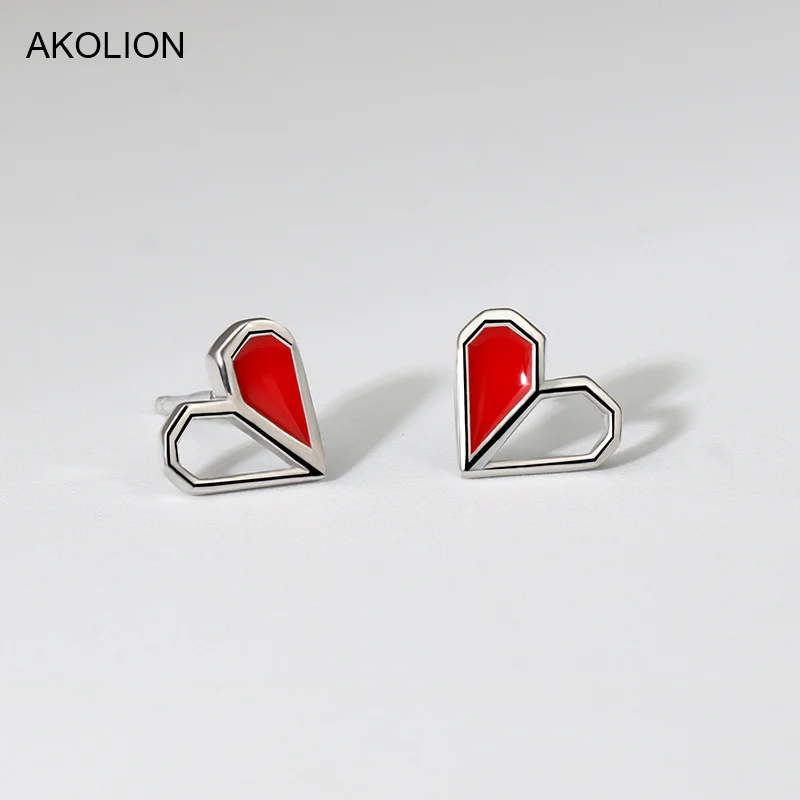 

Wholesale Silver Hollow Heart Stud Earrings 925 Red Oil Drip H Earrings Jewelry Fashion Gift For Girls Kids Lady