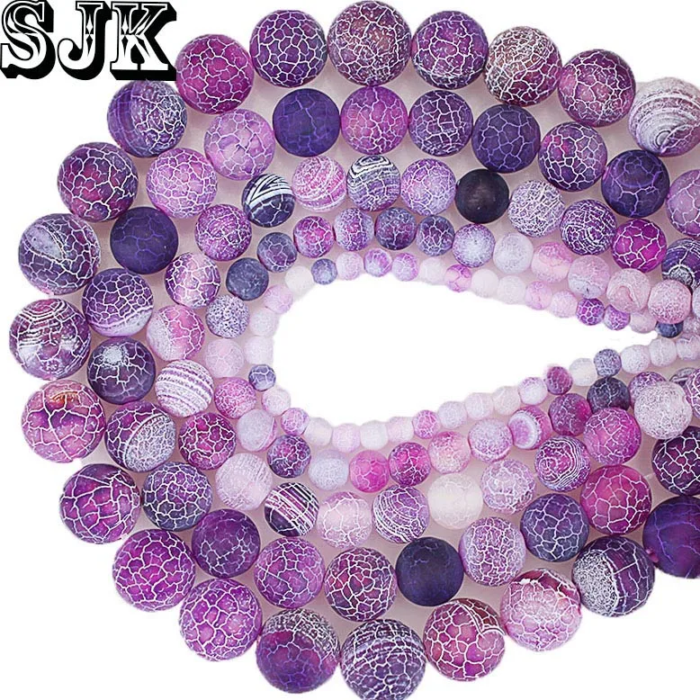 

Free Shipping Natural Frost Weathered Purple Agates Round Loose Beads 4 6 8 10 12mm For Diy Handmade Necklace Bracelet Making