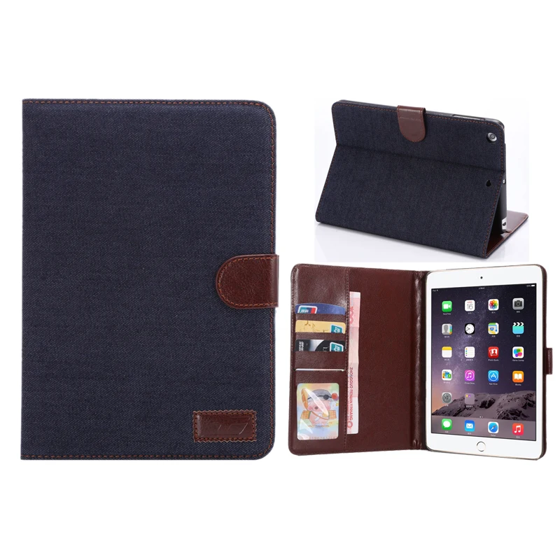 

Business Design Denim Leather Case with Auto Sleep Wake UP and Wallet Slot for Apple iPad Mini 4 7.9 inch Tablet+Stylus