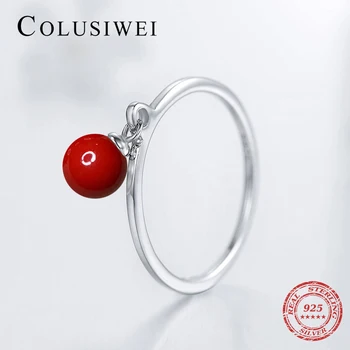 

Colusiwei Solid 925 Sterling Silver Fashion Rings Red Color Exquisite Shell Pearl Finger Rings For Women Sterling Silver Jewelry