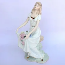 Фарфор леди с цветами скульптура ручной работы керамика Belle Статуэтка украшения подарок ремесло работа украшения Аксессуары
