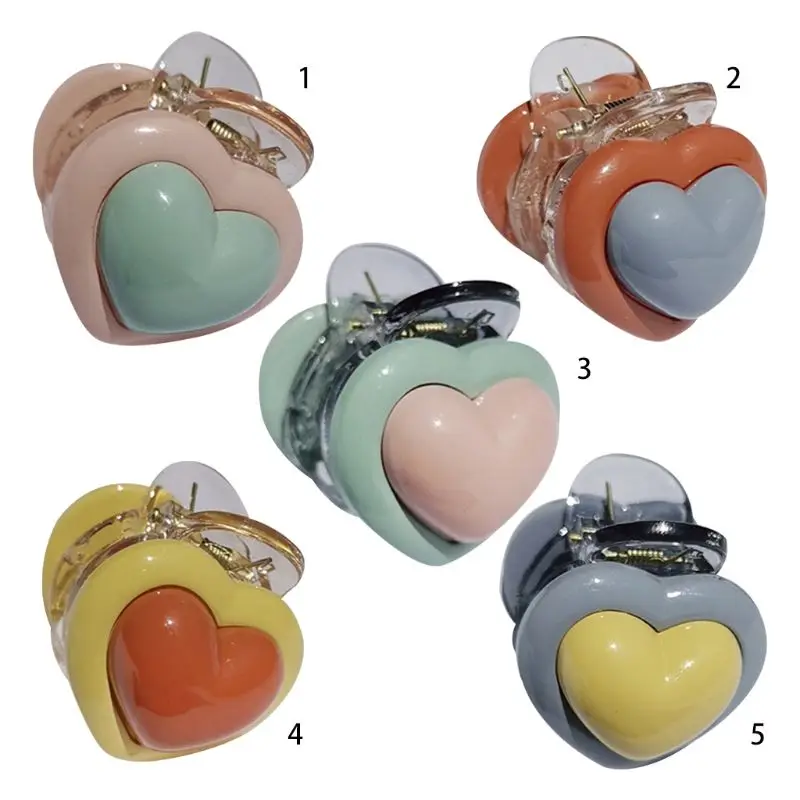 

Japanese Korean Sweet Girls Mini Side Bangs Hair Claw Grab Contrast Cream Colored Peach Heart Plastic Hairpin Styling Barrettes
