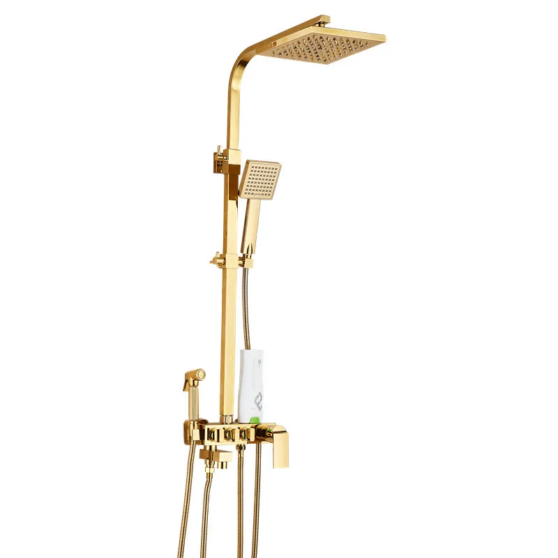  Bathroom golden shower set rainfall shower gold luxury bathtub shower mixer set gold Bath Shower ho