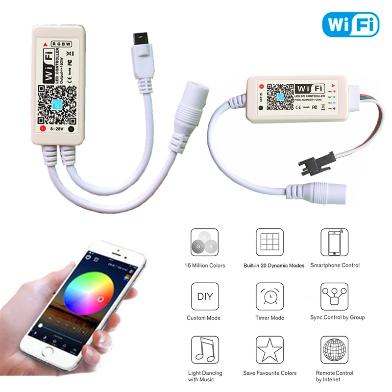 

LED Strip light WiFi / Bluetooth Single Color / RGB / RGBW / Full Color Pixel Mini Controller DC 5V 12V 24V IR RF Remote Control