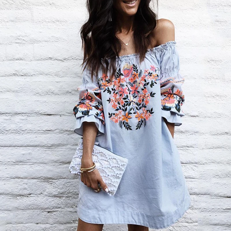 Мода 2017 г. Популярные Новые от стрейч плечо с цветочным принтом длинным рукавом