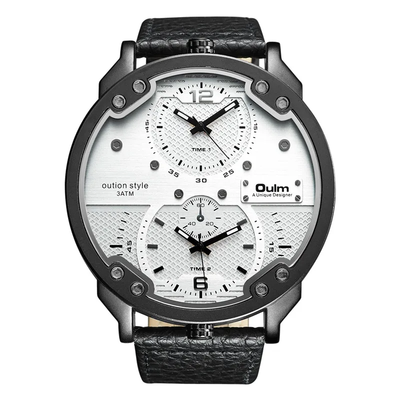 Oulm 3548M Double Time Zone Sports Watches Men Luxury Brand Big Dial Sport Wristwatch Male Quartz Leather Strap Watch 