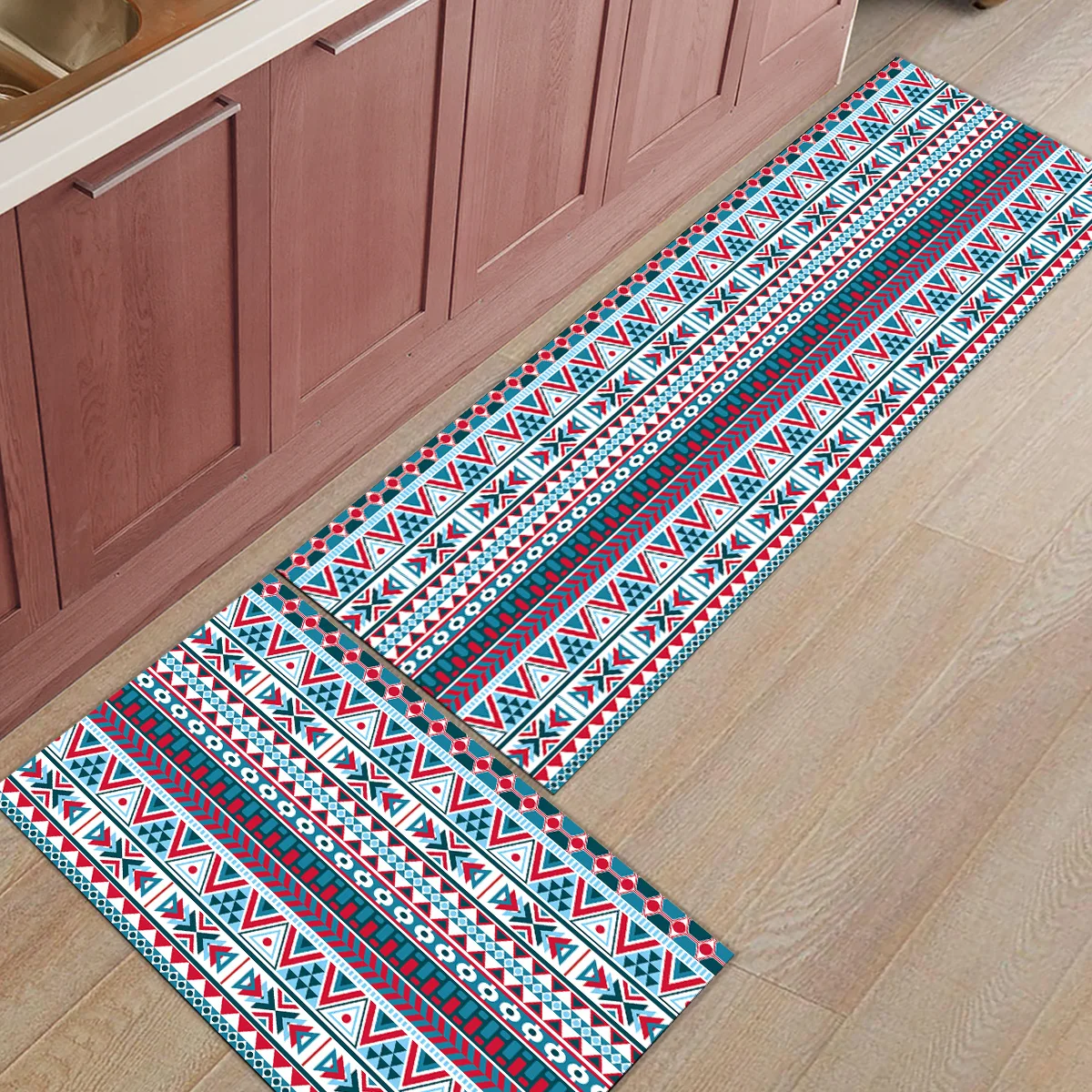 

2 Piece Kitchen Mats and Rugs Set Modern Aztec Traditional Patterns Ethnic Home Deocr Non Skid Area Runner Doormats Carpet