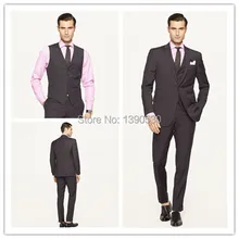 HOT SELLING !!!100% Hand made slim fit black three pieces(jacket+pants+vest) two buttons notch lapel bespoke suits