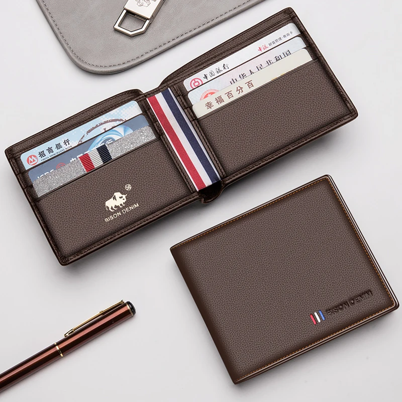 

New Cow Leather Wallet Men Fashion Bifold Male Short Card Genuine Purse For Holder