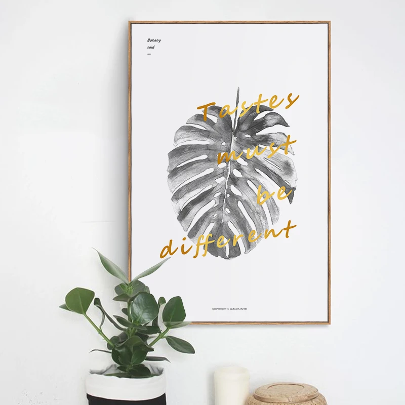 The Combination of Leaves and Letter Cool Stone Concise Artistic Wall Paintings Modern Art Canvas Posters for Home Decorations