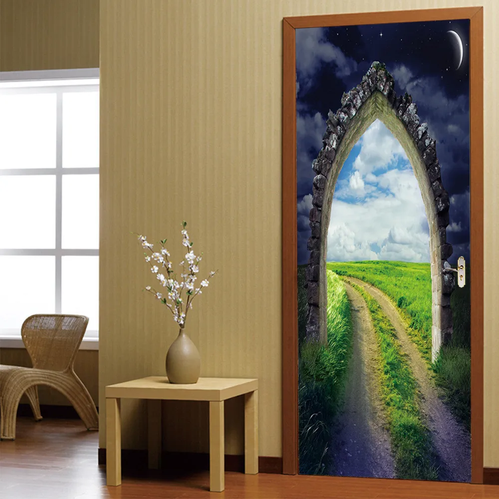 

Custom Size/77*200cm Three-dimensional Arch Door Sticker Self Adhesive Waterproof Wallpaper Home Decor Living Room Bedroom Decal