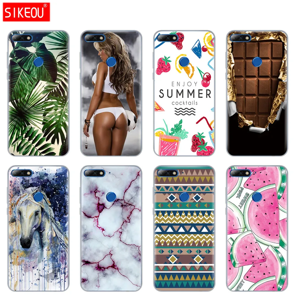 

SIKEOU case for huawei Y7 2018 caes for Huawei Y7 Prime 2018 case soft transparent soft tpu sillicone cover leaves cute funny