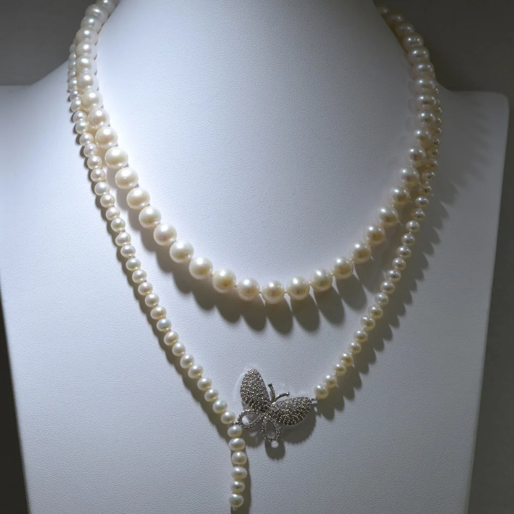 

2018 Europe Chic Fashion Natural White Freshwater Pearl Crystal Rhinestone Bowknot Necklace Female Wedding & Engagement Jewelry