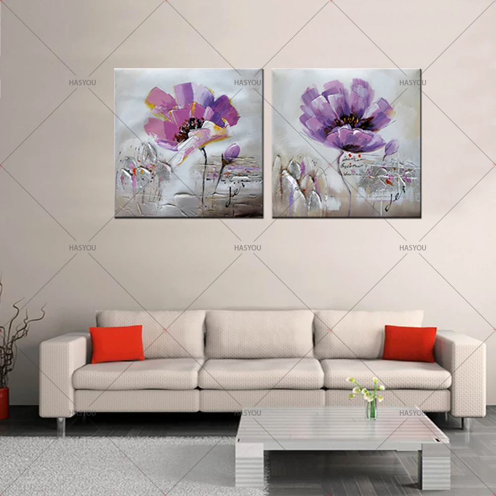 

2 Panel flower Pictures Hand Painted Modern Abstract Oil Painting by canvas Drawing on Canvas Wall Picture Living Room Home