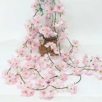 

Flone Sakura Cherry Rattan Wedding Arch Decoration Vine Artificial Flowers Home Party Decor Silk lvy Wall Hanging Garland Wreath