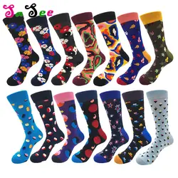 Новый высокое качество Для мужчин смешно Happy Socks чесаный хлопковые носки модное жаккардовое платье в деловом стиле экипажа носки свадебный