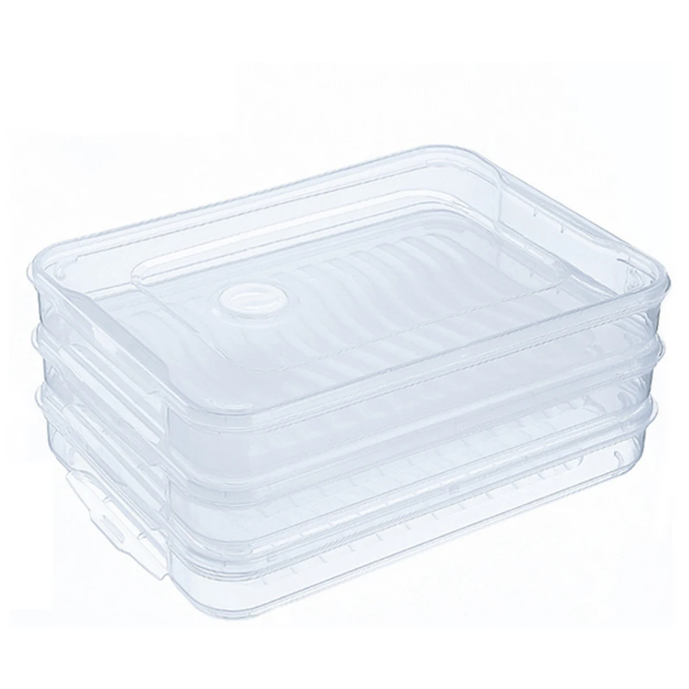 

1 Set Rectangle 3-Layer Food Storage Organizer Dumpling Containers Refrigerator Storage Box With Lid&Plastic Handle Transparent