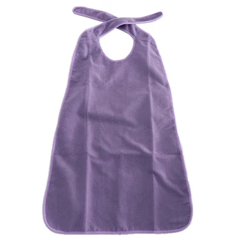 

Large Reusable Tie-back Terry Cloth Adult Bib Waterproof Mealtime Spill Clothing Protector 22x 35inch Purple/Blue