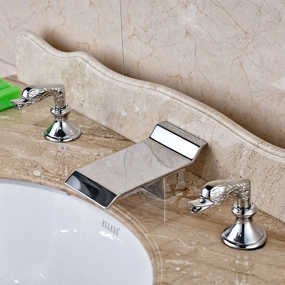 Bathroom Basin Faucet Dual Swan Handles Sink Mixer Tap Chrome Brassin
