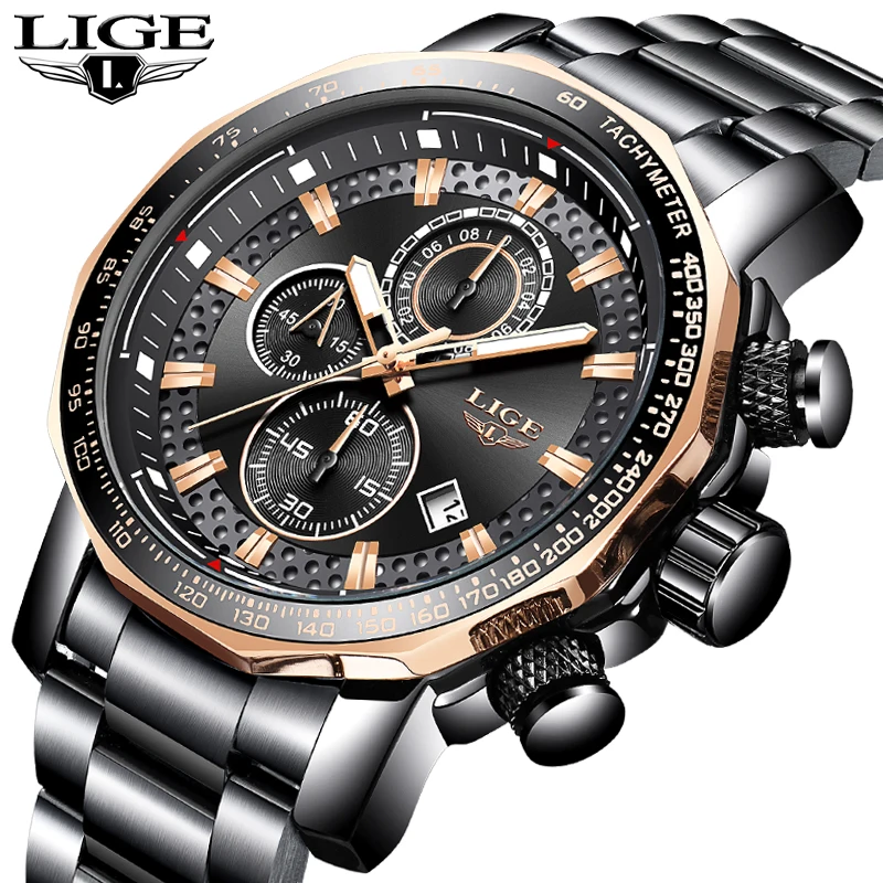 

New LIGE Fashion Mens Watches Luxury Brand Chronograph Quartz Watch Men Sports Waterproof Army Military Watch Relogio Masculino