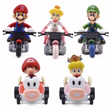 Buy New 5 Styles Super Mario Bros Pull Back Motorcycle Car PVC Action Figure Toys Cute Mario Luigi Princess Model Doll For Kids Gift Free Shipping