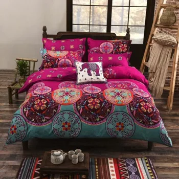 

National Style Recto Prune Reversible Duvet Cover with Pillow Sham Bohemia Mandala Bedding Set Twin Full Queen King
