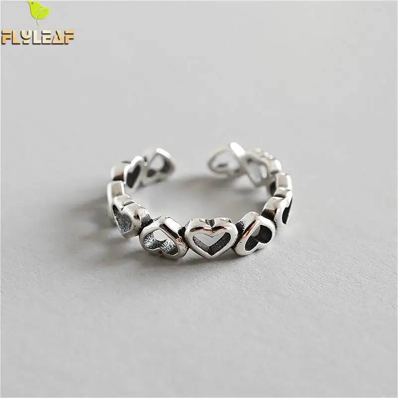 

Flyleaf 925 Sterling Silver Rings For Women Hollow Heart-shaped Femme Fashion Fine Jewelry Simple Personality Open Ring Vintage