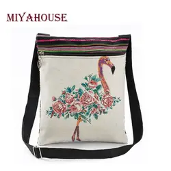 Miyahouse дизайнерская Вышивка цветочные и фламинго печатных сумка Для женщин небольшой холст Falp сумка женская сумка
